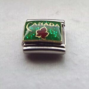 Canada and maple leaf enamel 9mm stainless steel Italian charm bracelet link new